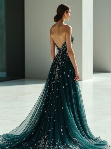 Abito lungo elegante con dettagli scritti a mano in argento